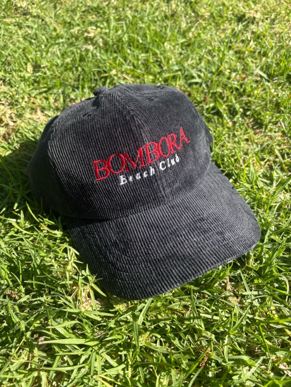 Black Corduroy Baseball Cap with Red Embroidery